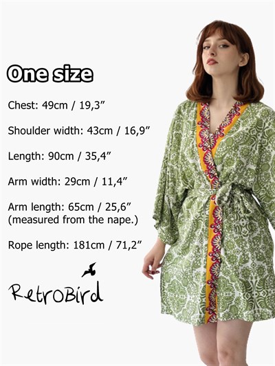 Retrobird Cotton Fabric Belted Women Kimono