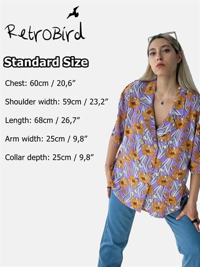 Retrobird Rahat Kesim Lila Renkli Pamuklu Viskon Kumaş Standart Oversize Kadın Ceket-Gömlek