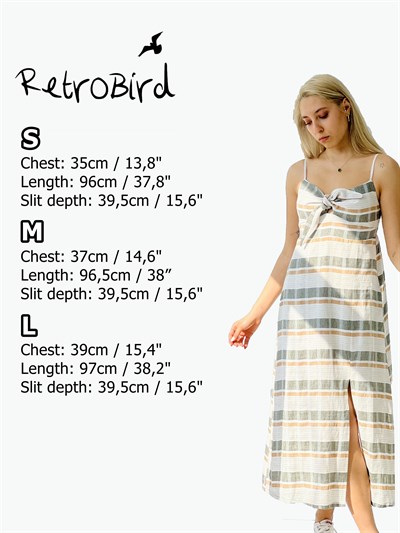 Retrobird Renkli Pamuk Karışımlı Kumaş Lastikli Kadın Nancy Bağlamalı Midi Elbise