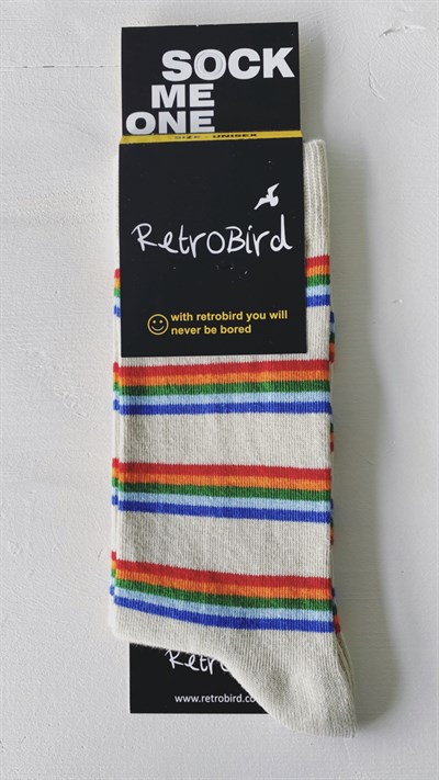 Retrobird Pamuklu Tek Çift Renkli Unisex Çizgili Çorap